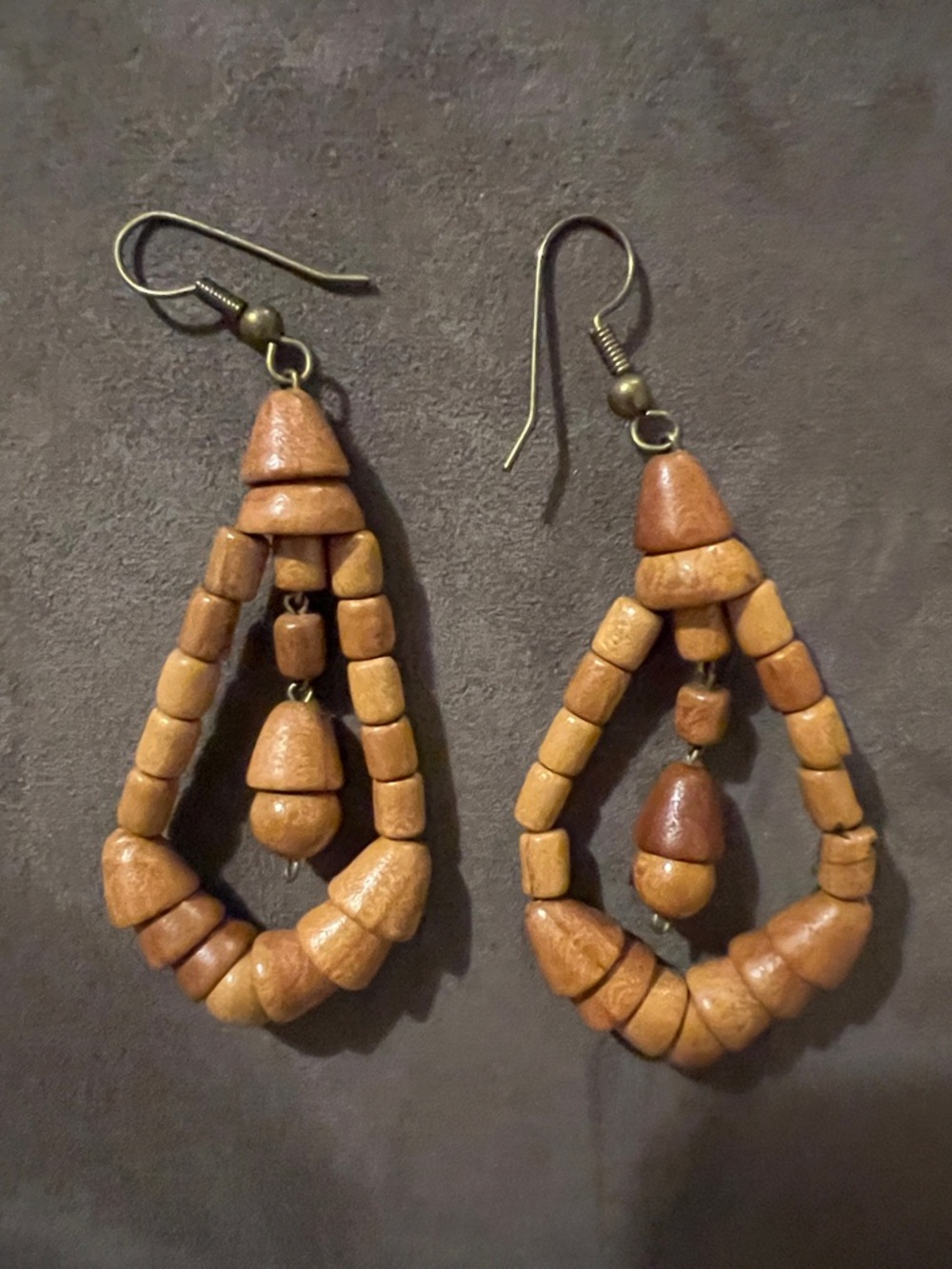 Handcrafted Brown Wooden Bead Teardrop Earrings